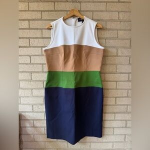 PAULE KA Sleeveless Colorblock Dress in White, Tan, Green, and Navy